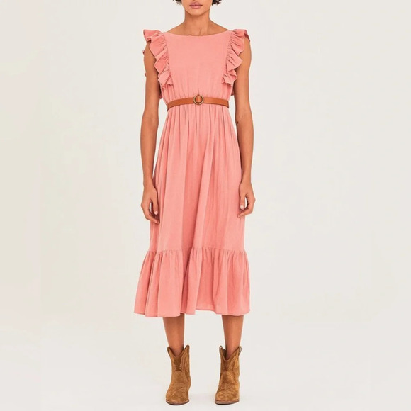 BA&SH Joyce Ruffled Cotton Midi Dress, size M - Picture 5 of 16